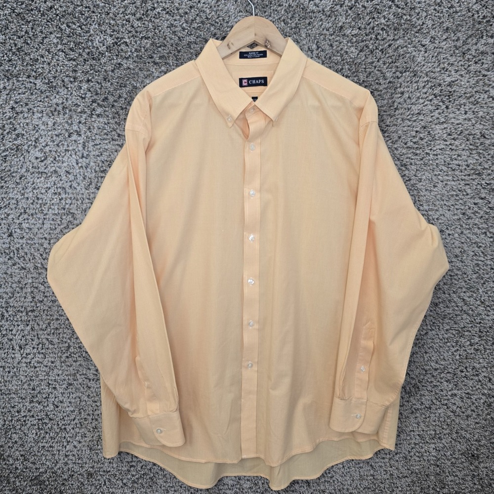 Chaps Shirt‎ Mens 18-18.5 34/35 Orange Button Down Mini Check Classic Fit